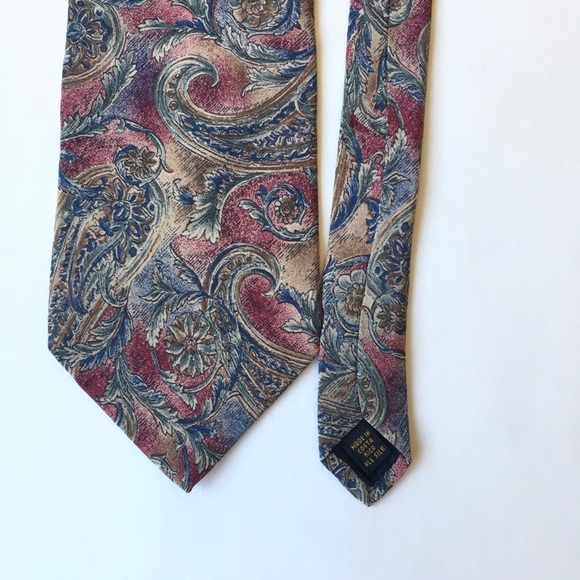 Karl Lagerfeld 100% Silk Paisley Floral Print Neck Tie Men's Designer Blue Red - Picture 2 of 4
